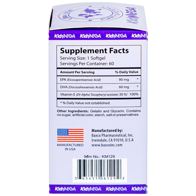 Viên uống KidMega UBB bổ sung DHA & EPA, giúp bổ não, tốt cho mắt (60 viên)