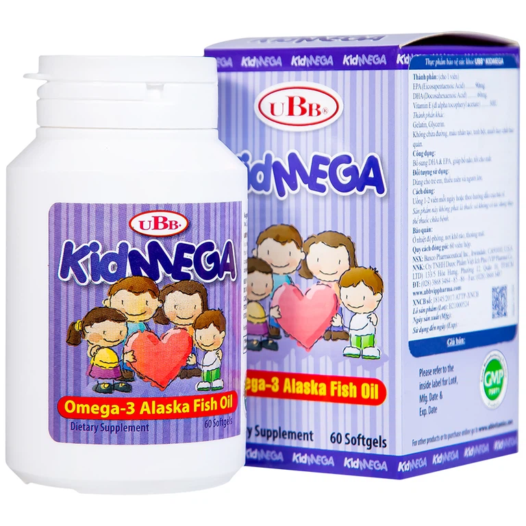 Viên uống KidMega UBB bổ sung DHA & EPA, giúp bổ não, tốt cho mắt (60 viên)