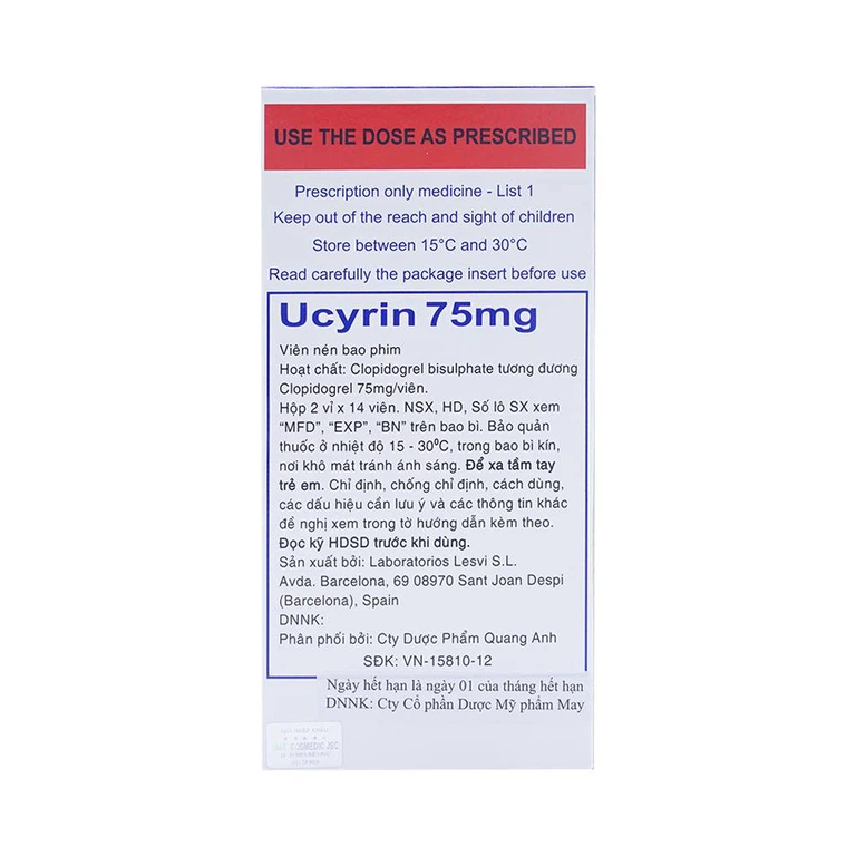 Thuốc Ucyrin 75mg Lesvi giảm những biến cố xơ vữa động mạch (2 vỉ x 14 viên)