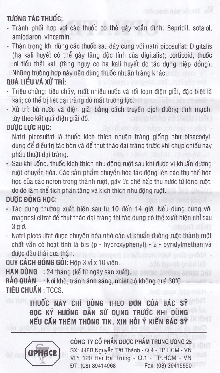 Viên ngậm Uphatin 5mg Uphace điều trị các triệu chứng táo bón (3 vỉ x 10 viên)