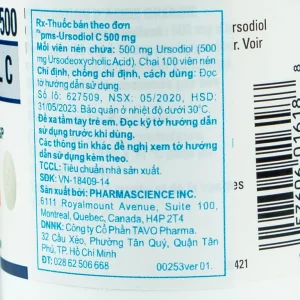 Thuốc Ursodiol C 500mg PharmaScience điều trị xơ gan ứ mật, làm tan sỏi mật (100 viên)