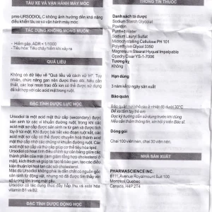 Thuốc Ursodiol C 500mg PharmaScience điều trị xơ gan ứ mật, làm tan sỏi mật (100 viên)