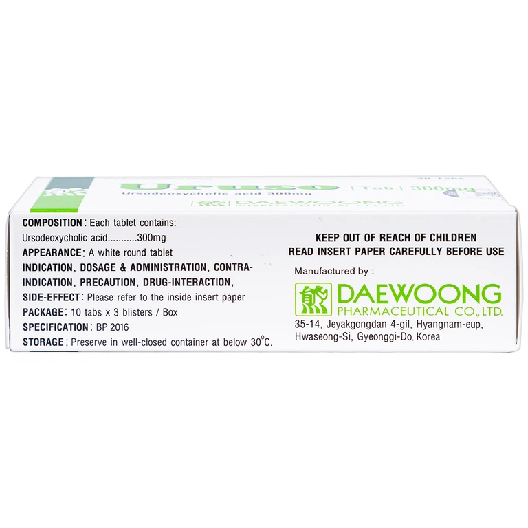 Thuốc Uruso Tab 300mg Daewoong điều trị sỏi mật (3 vỉ x 10 viên)