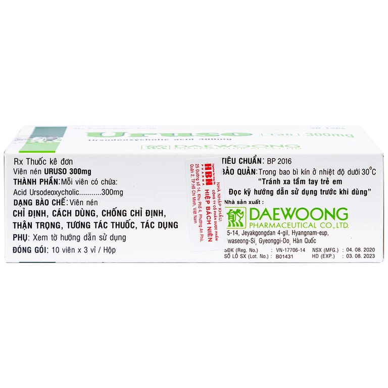 Thuốc Uruso Tab 300mg Daewoong điều trị sỏi mật (3 vỉ x 10 viên)