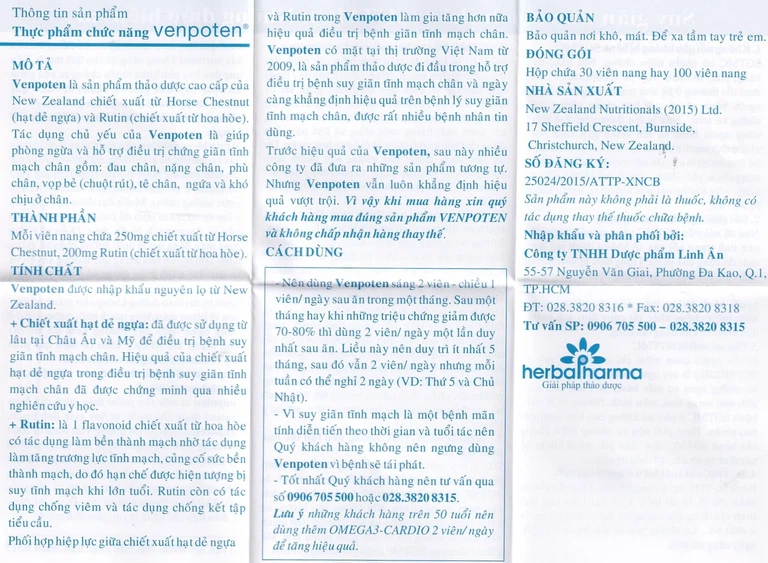 Viên uống Venpoten Pro-life hỗ trợ làm tăng trương lực tĩnh mạch (100 viên)