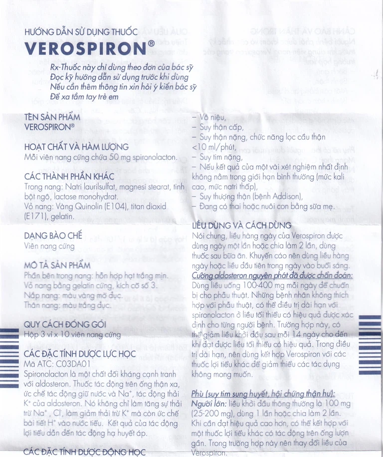 Thuốc Verospiron 50mg Gedeon điều trị tăng huyết áp (3 vỉ x 10 viên)