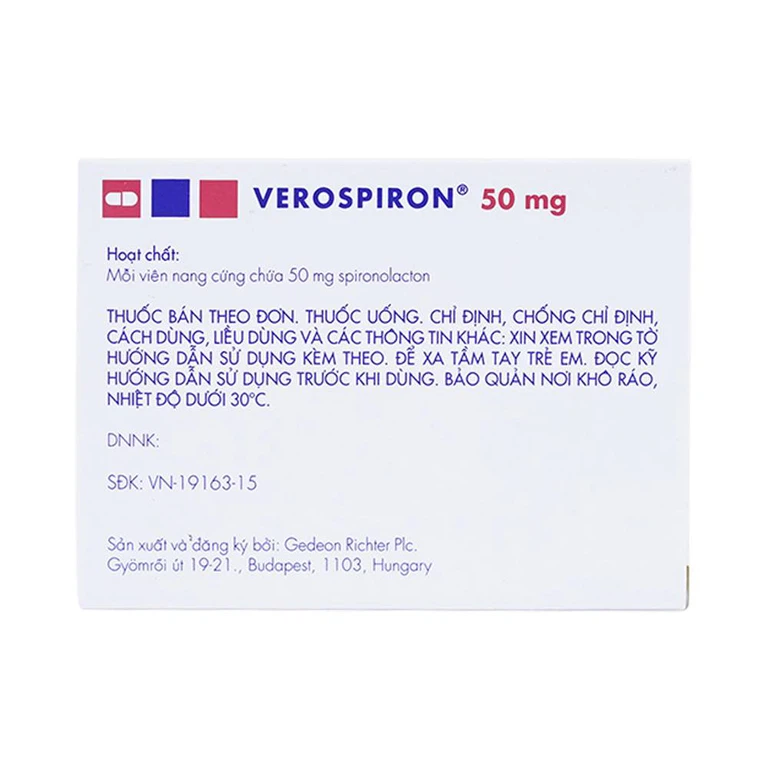 Thuốc Verospiron 50mg Gedeon điều trị tăng huyết áp (3 vỉ x 10 viên)
