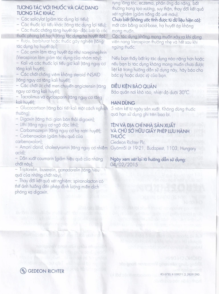 Thuốc Verospiron 50mg Gedeon điều trị tăng huyết áp (3 vỉ x 10 viên)