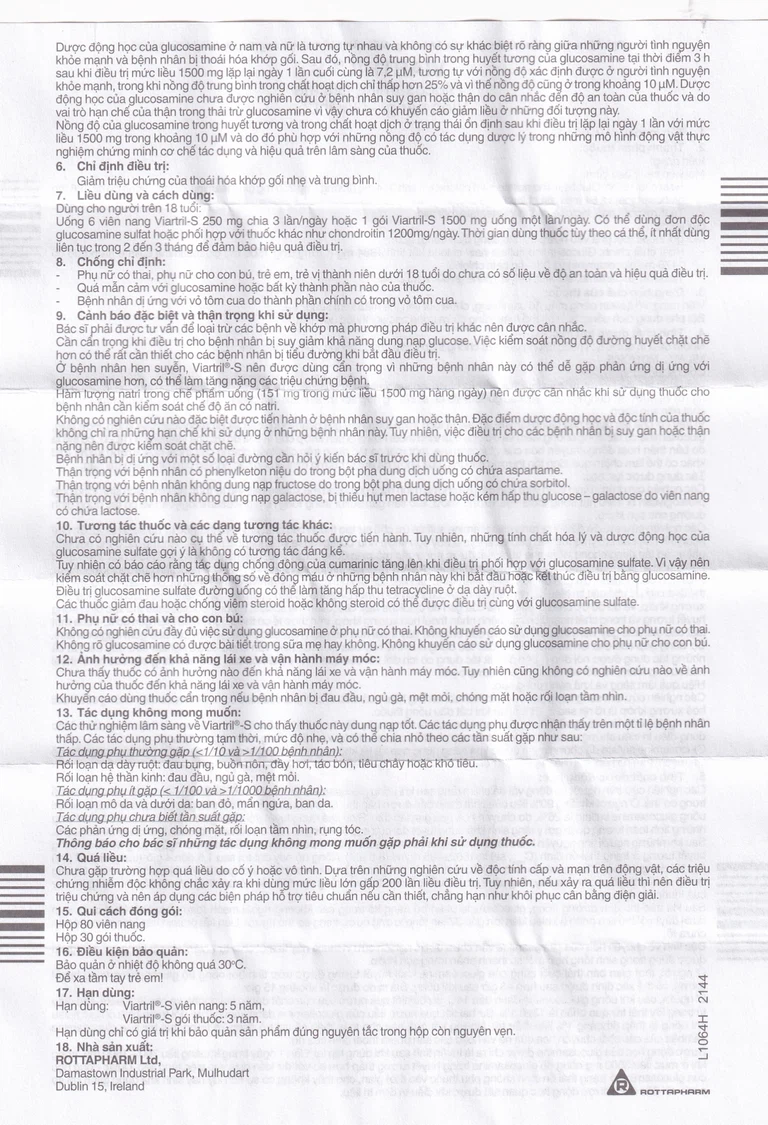 Bột pha uống Viartril-S 1500mg Rottapharm giảm triệu chứng thoái hóa khớp nhẹ và trung bình (30 gói)