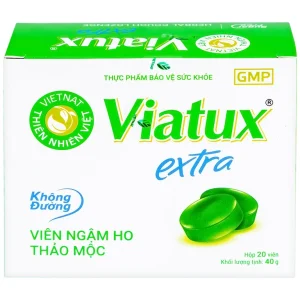 Viên ngậm ho thảo mộc không đường Viatux Extra hỗ trợ giảm ho, rát họng, khàn tiếng (5 vỉ x 4 viên)