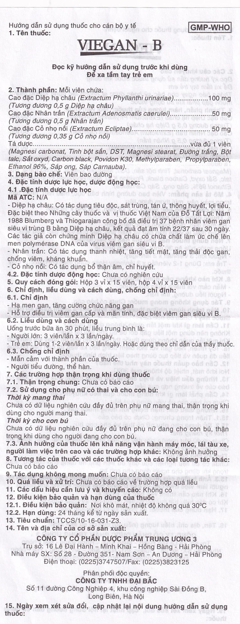 Thuốc Viegan-B Foripharm điều trị hạ men gan, viêm gan (3 vỉ x 15 viên)