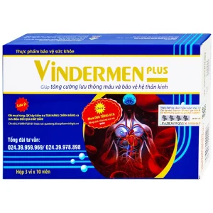 Viên uống Vindermen Plus Vinh Gia hỗ trợ hoạt huyết, tăng cường lưu thông máu não (3 vỉ x 10 viên)