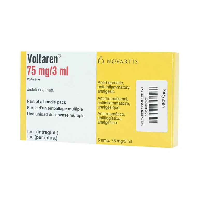 Thuốc tiêm Voltaren 75mg/3ml Novartis điều trị đợt cấp viêm và thoái hóa thấp khớp (1 vỉ x 5 ống x 3ml)