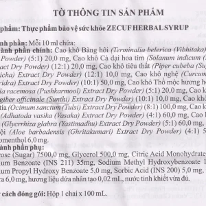 Siro Zecuf Herbal Syrup hỗ trợ bổ phế, giảm ho, làm dịu mát cổ họng (100ml)