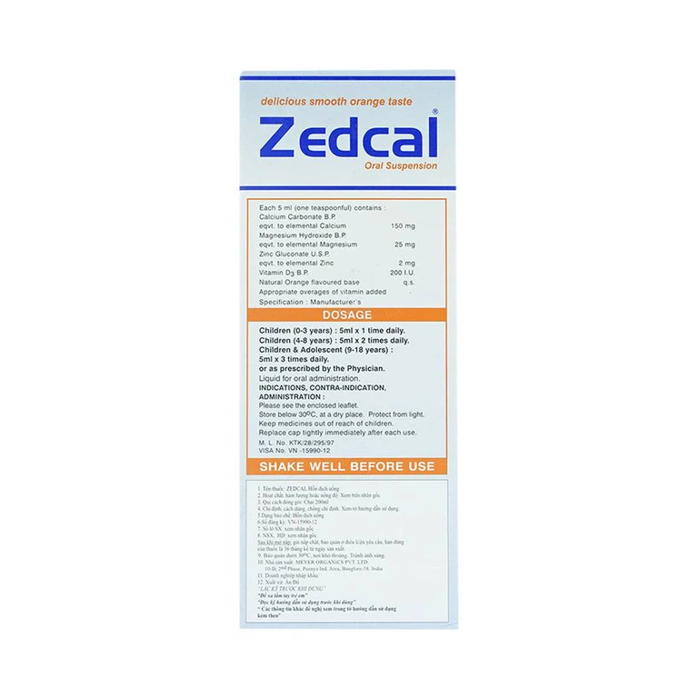 Siro Zedcal Meyer bổ sung Canxi và thiếu hụt Vitamin D3 (200ml)