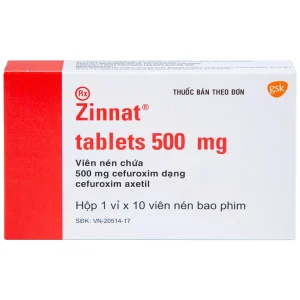 Thuốc Zinnat 500mg GSK điều trị các chứng nhiễm khuẩn, viêm tai giữa, viêm xoang (1 vỉ x 10 viên)