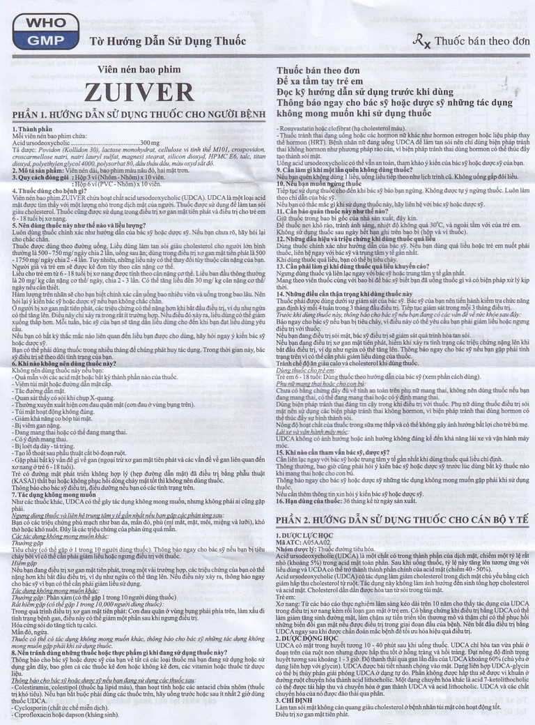 Thuốc Zuiver 300mg DaviPharm làm tan sỏi giàu cholesterol, điều trị sơ gan (3 vỉ x 10 viên)