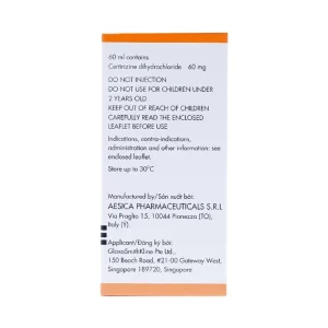 Dung dịch uống Zyrtec GSK giảm viêm mũi dị ứng, mày đay tự phát, mạn tính (60ml)