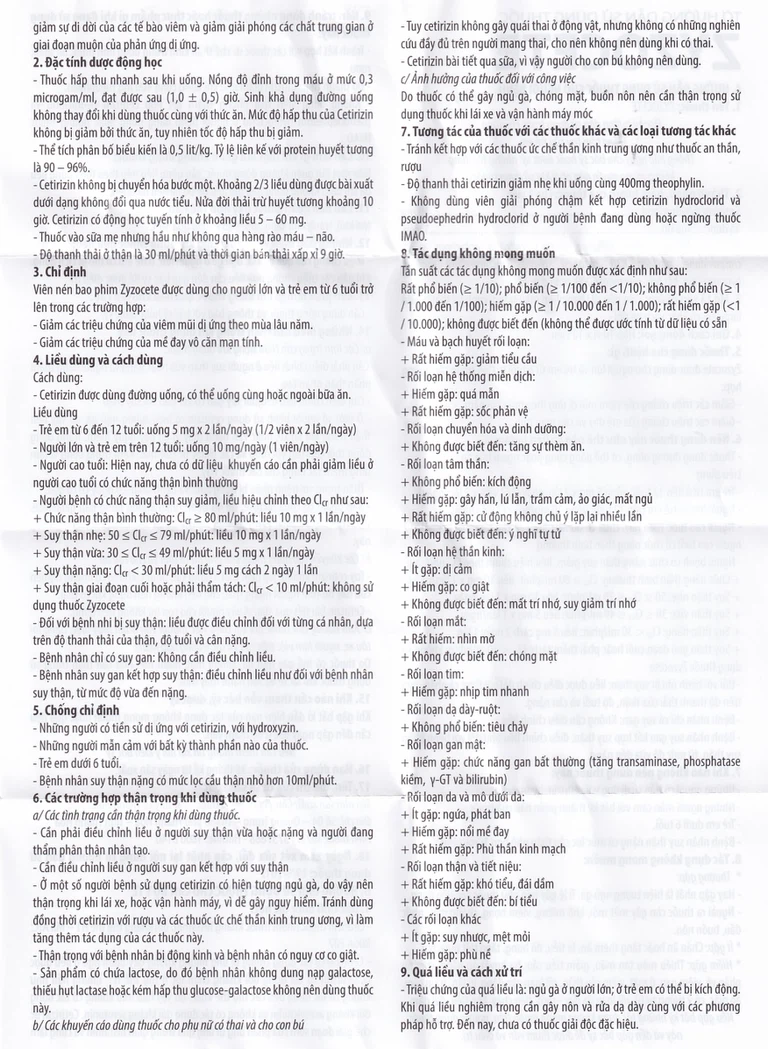 Thuốc Zyzocete Thephaco giảm triệu chứng viêm mũi dị ứng, mày đay (10 vỉ x 10 viên)