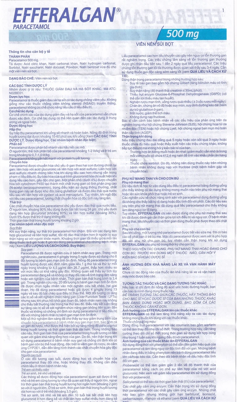 Viên sủi Efferalgan 500mg UPSA SAS giảm đau, hạ sốt (4 vỉ x 4 viên)