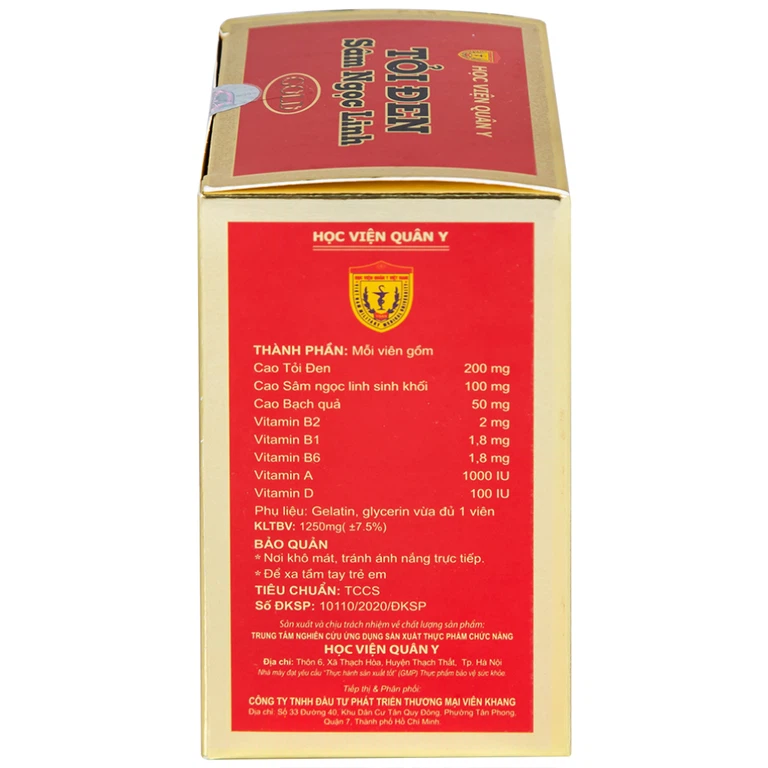 Viên uống Tỏi đen Sâm Ngọc Linh Học Viện Quân Y hỗ trợ tăng cường sức khỏe, chống oxy hóa (60 viên)