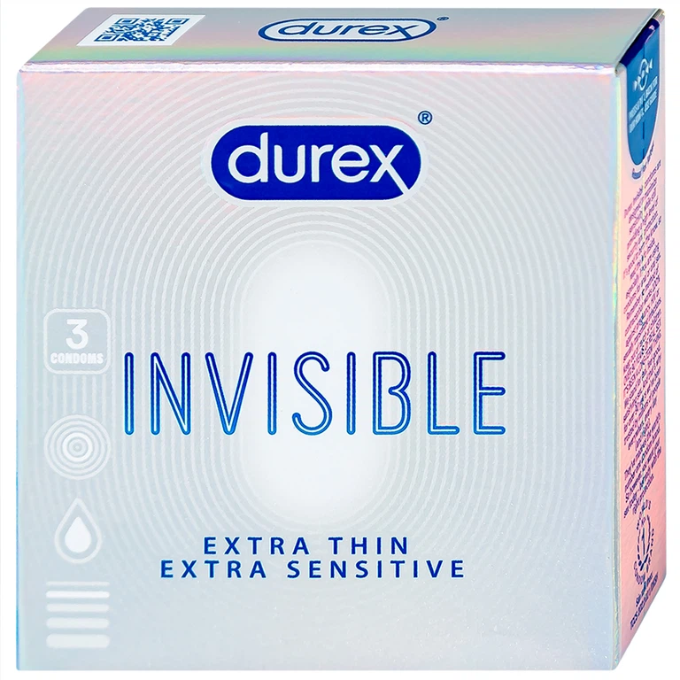 Bao cao su Durex Invisible Extra Thin Extra Sensitive siêu mỏng, vừa vặn và ôm sát (3 cái)