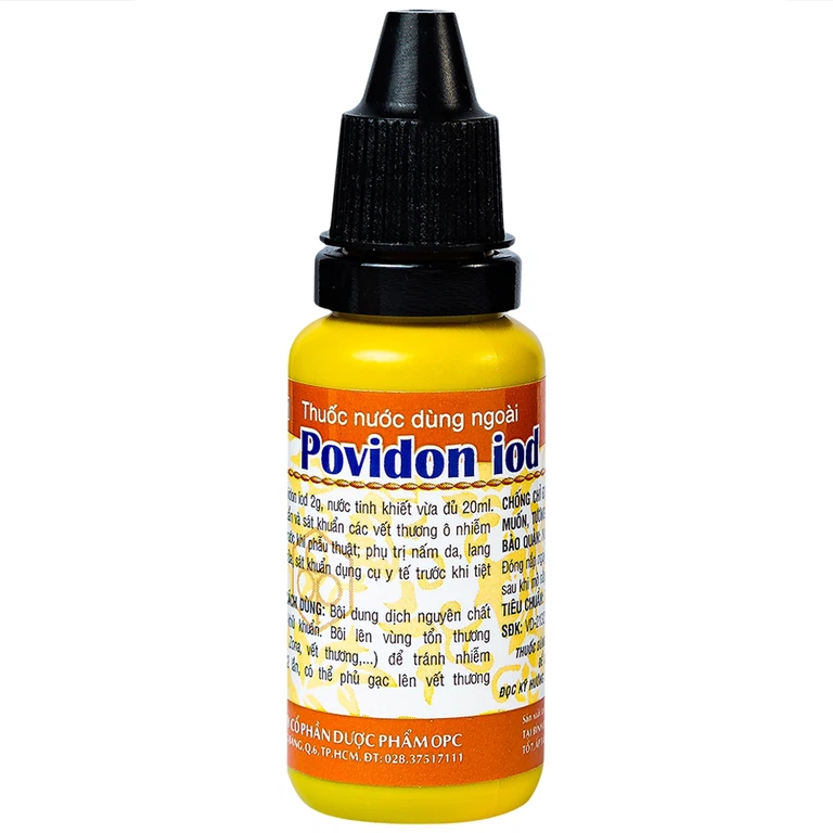 Thuốc nước dùng ngoài Povidon Iod 10% OPC sát khuẩn vết thương ô nhiễm và da (20ml)