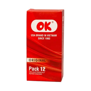 Bao cao su OK Original không mùi, bổ sung chất bôi trơn và không chứa chất diệt tinh trùng (12 cái)