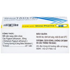 Thuốc ShineTadeno 50mg Medisun phòng và hỗ trợ điều trị rối loạn đường tiểu (3 vỉ x 10 viên)