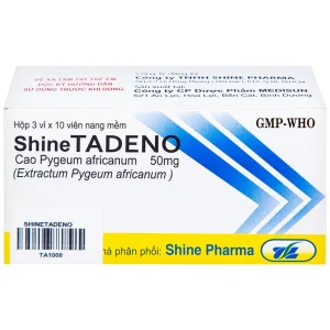 Thuốc ShineTadeno 50mg Medisun phòng và hỗ trợ điều trị rối loạn đường tiểu (3 vỉ x 10 viên)