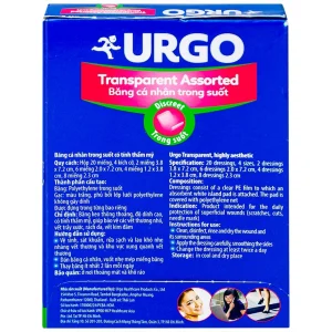 Băng cá nhân trong suốt Urgo Transparent Assorted bảo vệ các vết thương nhỏ, vết trầy xước, rách da (20 miếng)