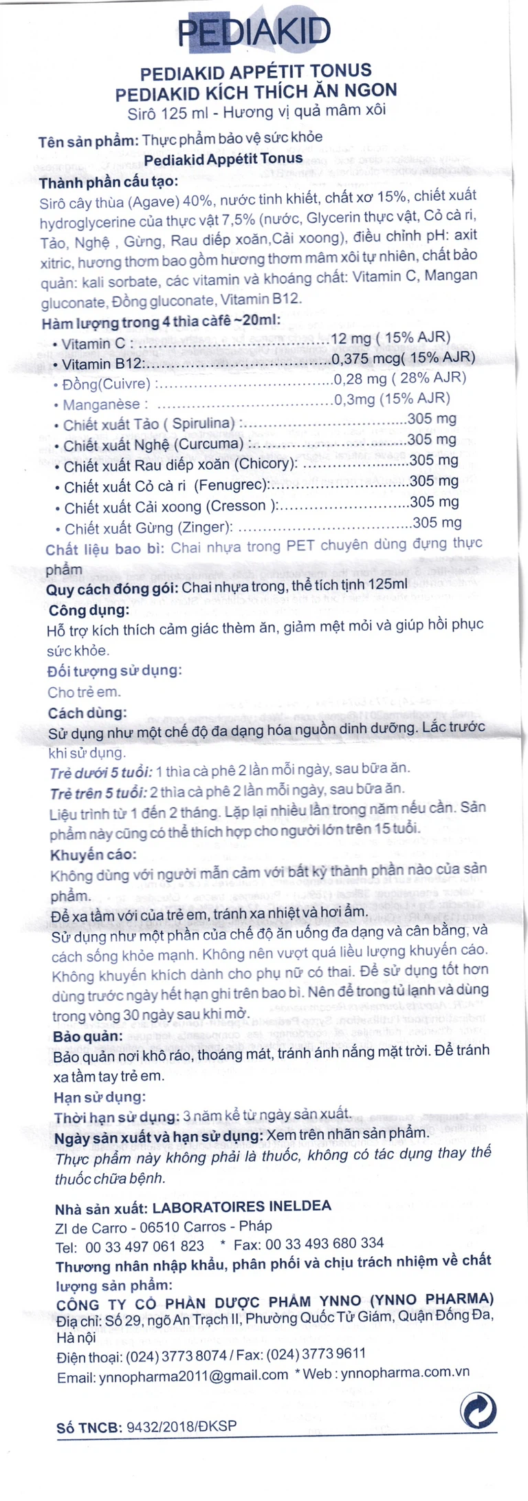 Siro Pediakid Appétit Tonus hỗ trợ kích thích cảm giác thèm ăn, giảm mệt mỏi (125ml)