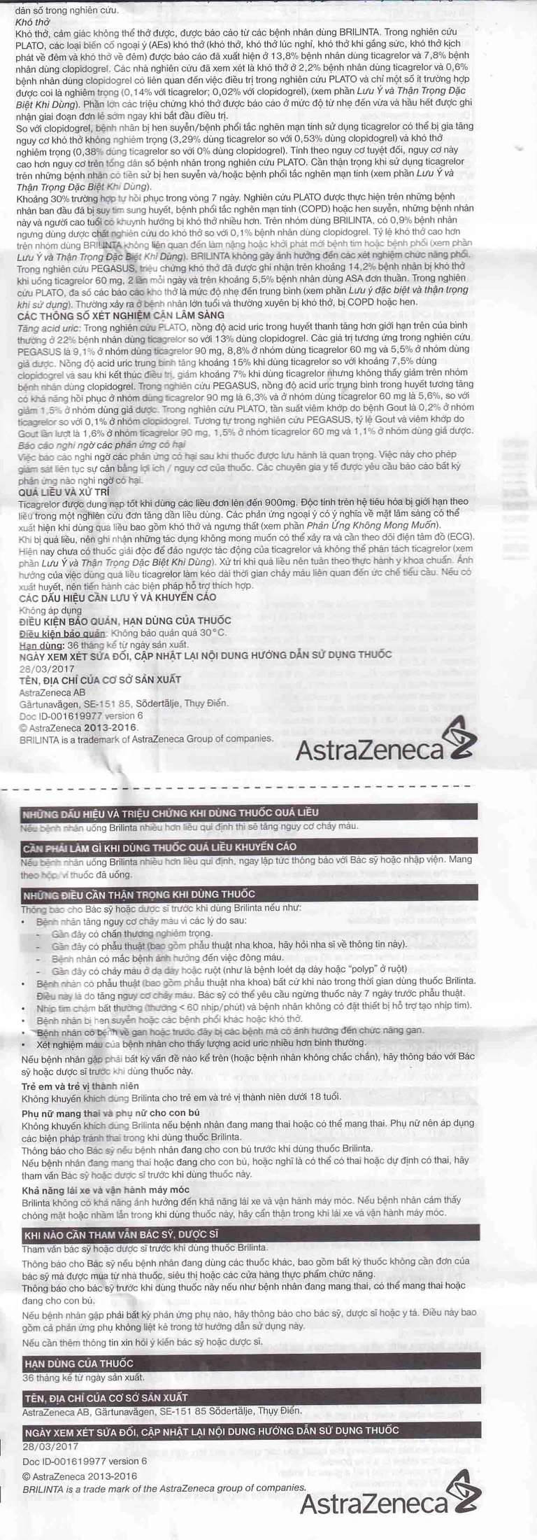 Thuốc Brilinta AstraZeneca giảm nguy cơ bị lên cơn đau tim , đột quỵ (6 vỉ x 10 viên)