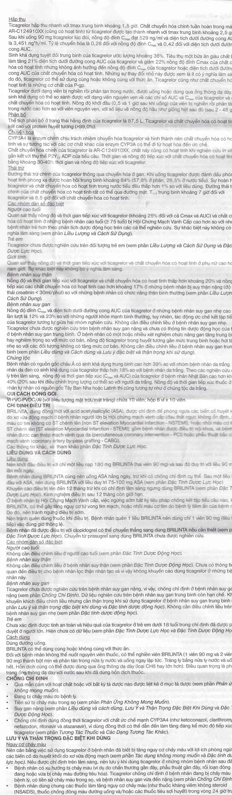 Thuốc Brilinta AstraZeneca giảm nguy cơ bị lên cơn đau tim , đột quỵ (6 vỉ x 10 viên)