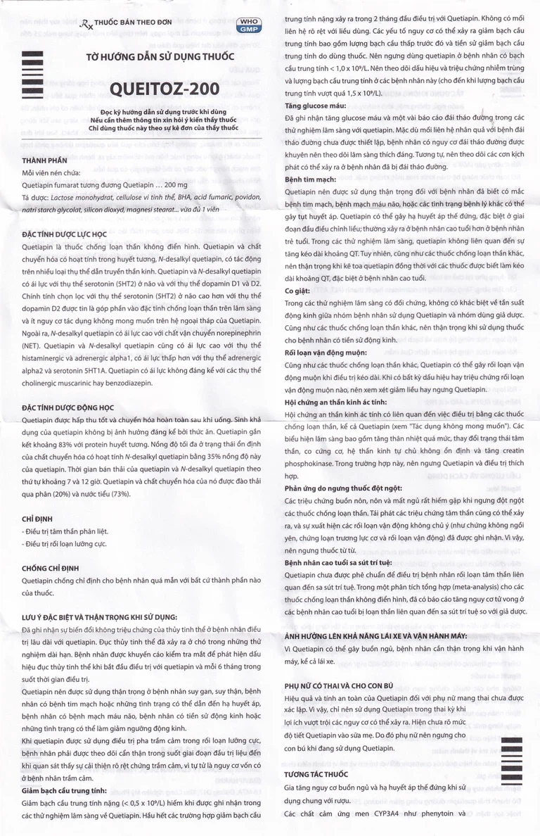Thuốc Queitoz-200 Davipharm điều trị tâm thần phân liệt (4 vỉ x 7 viên)