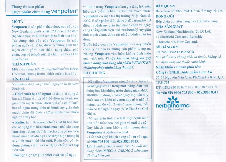 Viên uống Venpoten Pro-life hỗ trợ làm tăng trương lực tĩnh mạch (30 viên)