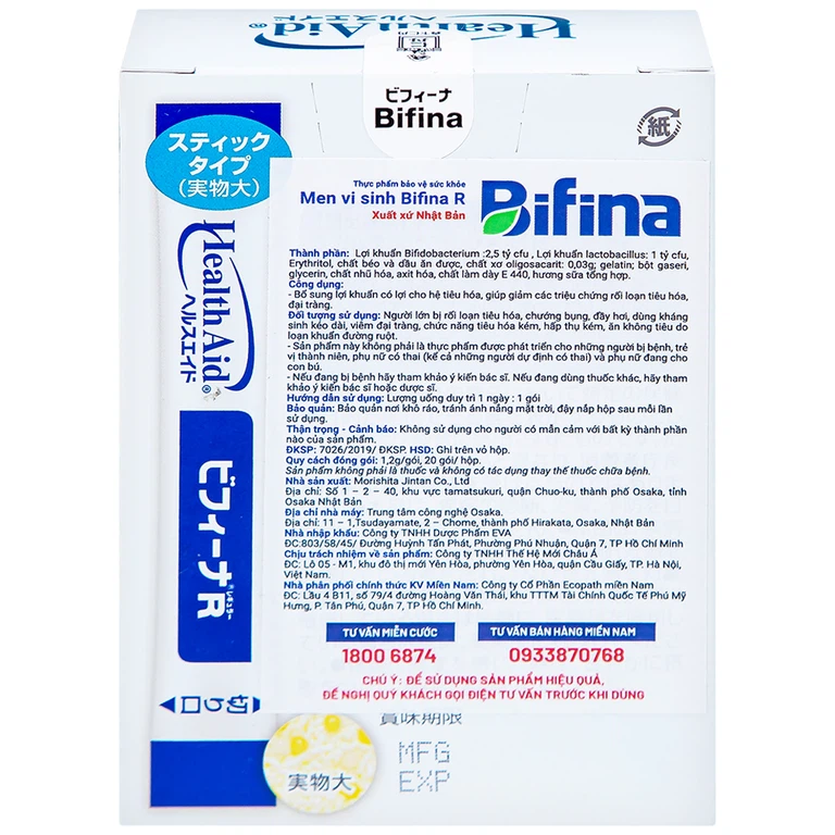 Men vi sinh Bifina R Health Aid bổ sung lợi khuẩn cho tiêu hóa, giảm rối loạn tiêu hóa, đại tràng (20 gói)