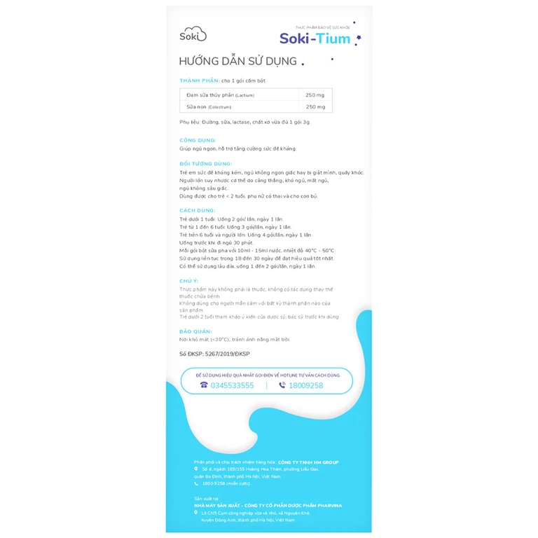 Bột hòa tan Soki-Tium giúp ngủ ngon, tăng sức đề kháng (12 gói x 3g)