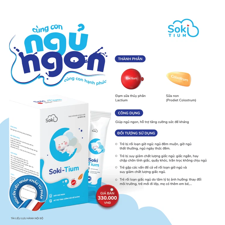 Bột hòa tan Soki-Tium giúp ngủ ngon, tăng sức đề kháng (12 gói x 3g)