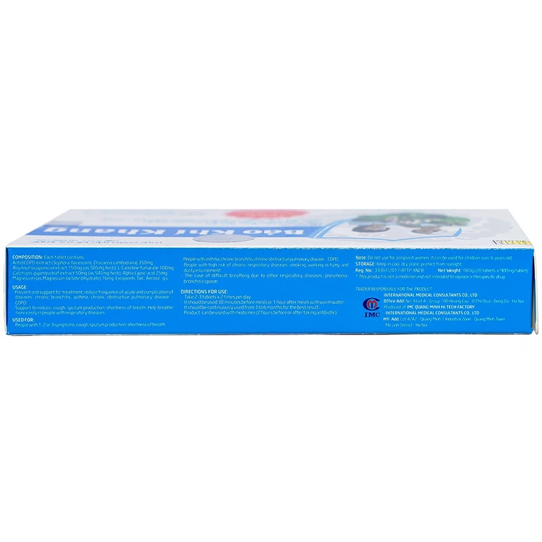 Viên uống Bảo Khí Khang IMC hỗ trợ giảm ho, khạc đờm, khó thở, giảm tái phát hen suyễn (2 vỉ x 10 viên)