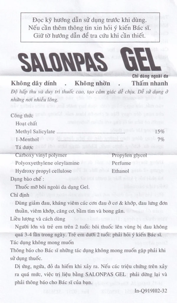 Gel Salonpas giảm đau, kháng viêm các cơn đau cơ, khớp (30g)