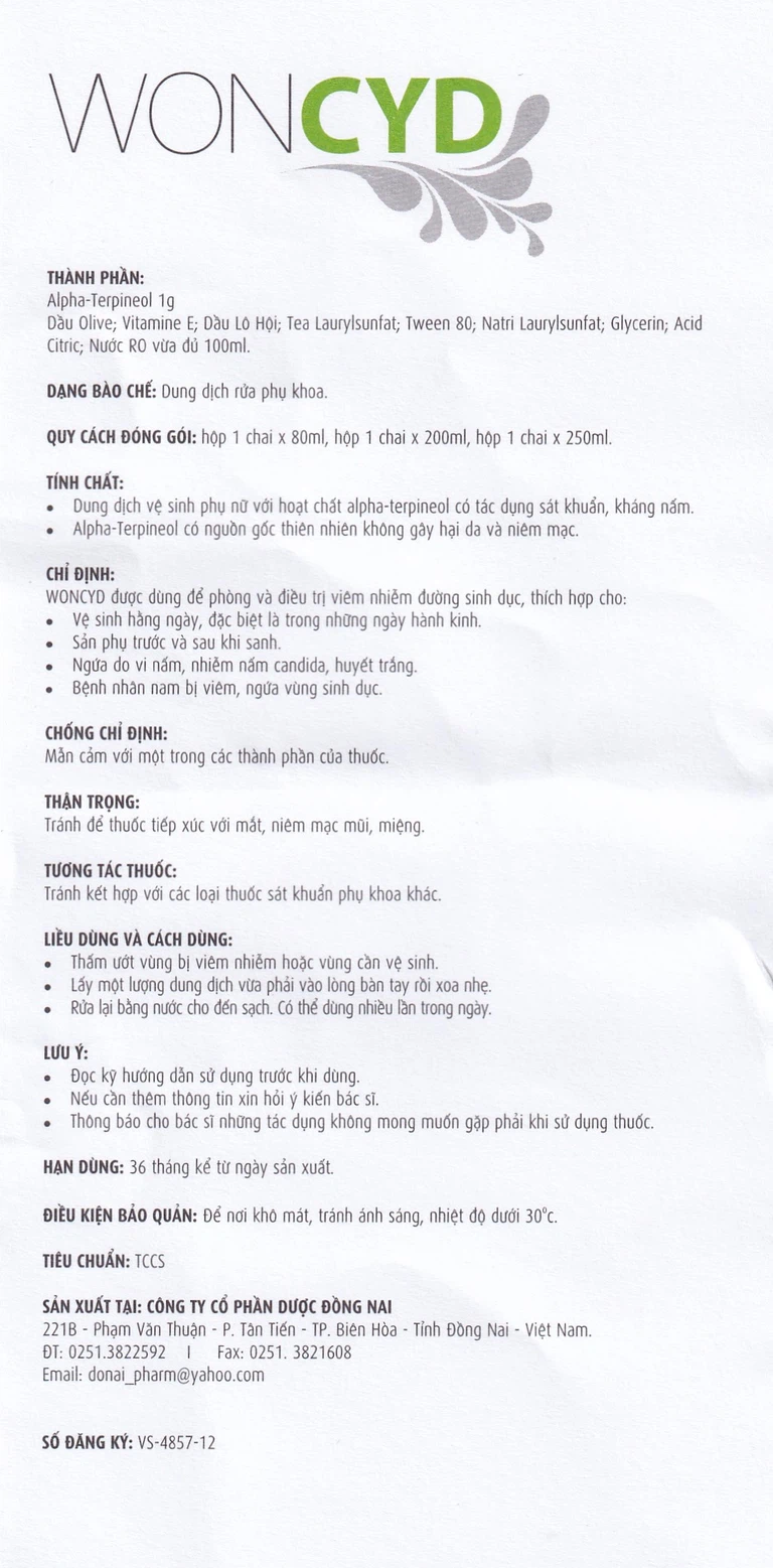 Dung dịch vệ sinh phụ nữ Woncyd phòng và điều trị viêm nhiễm đường sinh dục (200ml)