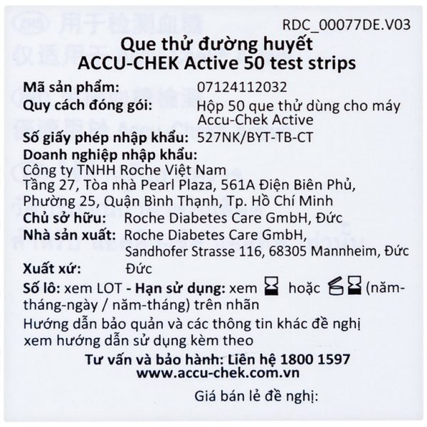 Que thử đường huyết Accu-Chek Active dùng cho máy Accu-Chek Active (50 cái)