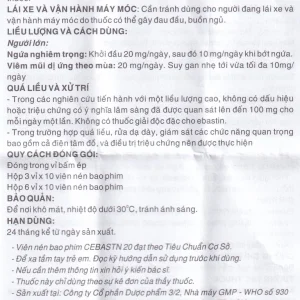 Thuốc Cebastin20 Dược 3-2 điều trị viêm mũi dị ứng, mày đay (3 vỉ x 10 viên)