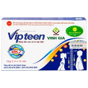 Viên uống Vipteen Vinh Gia bổ sung canxi và dưỡng chất hỗ trợ phát triển chiều cao (2 vỉ x 10 viên)