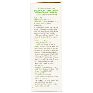 Dung dịch Pedia Poly-Vite Drops bổ sung Vitamin, giúp tăng khả năng hấp thu (50ml)