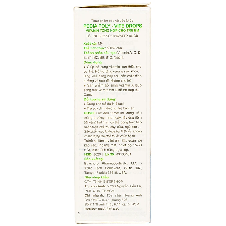 Dung dịch Pedia Poly-Vite Drops bổ sung Vitamin, giúp tăng khả năng hấp thu (50ml)