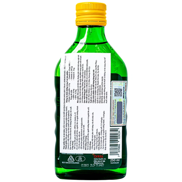 Dung dịch Möller’s Tran hương chanh giúp tăng cường hệ miễn dịch, cải thiện thị lực, trí não (250ml)