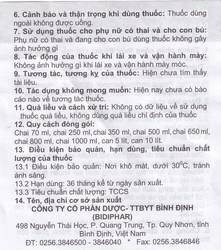 Dung dịch sát khuẩn tay Bidiphar (250ml)
