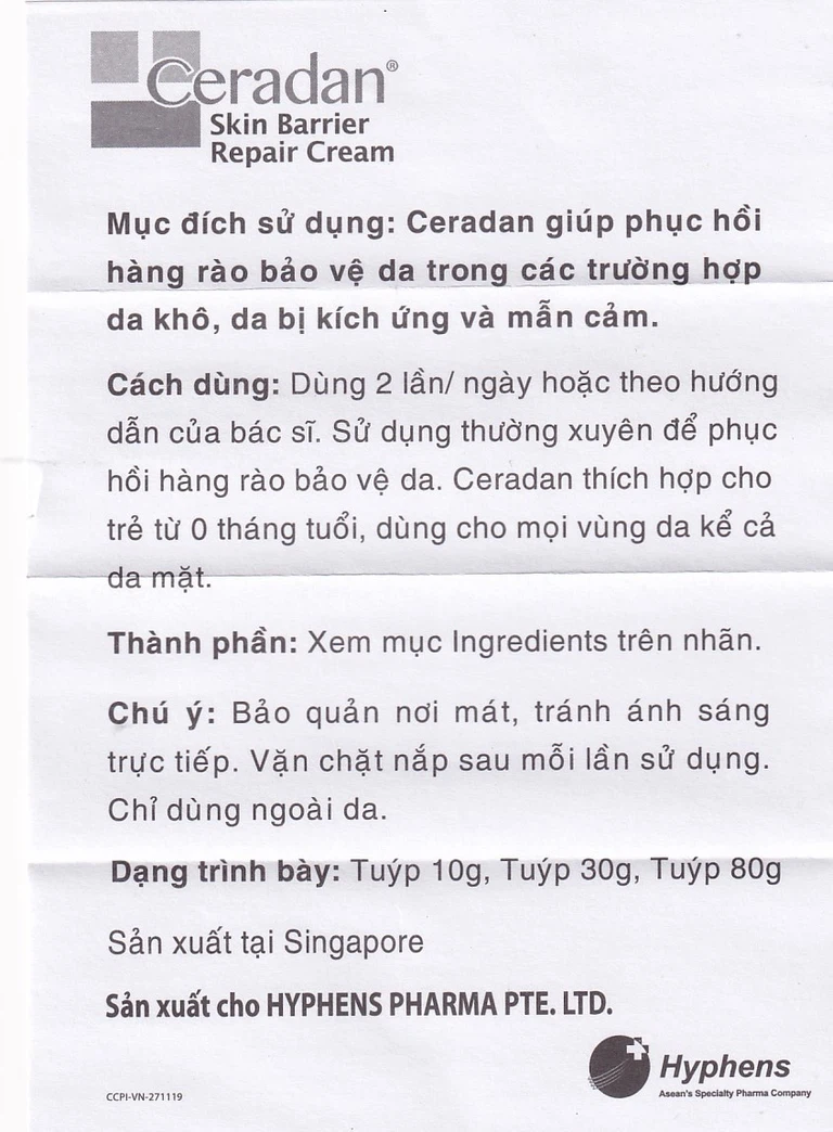 Kem phục hồi da Ceradan Ceramide Skin Barrier Repair Cream dành cho da khô, kích ứng và nhạy cảm (10g)